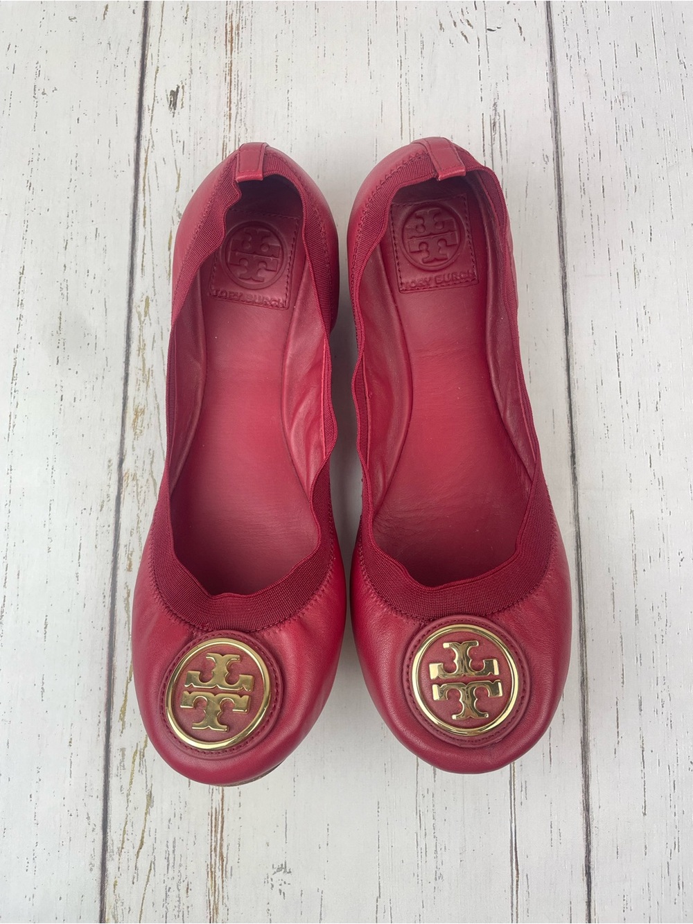 Tory Burch Caroline Red Leather Ballet Flats